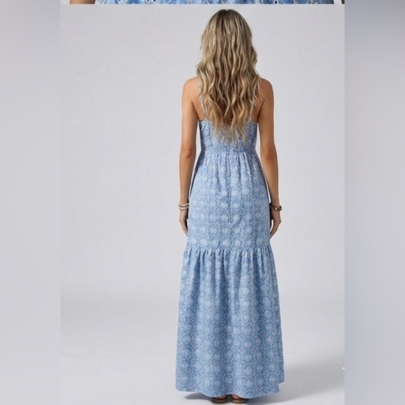 Blue & White Boho Eyelet Embroidered Tiered Maxi Dress - Picture 8 of 10